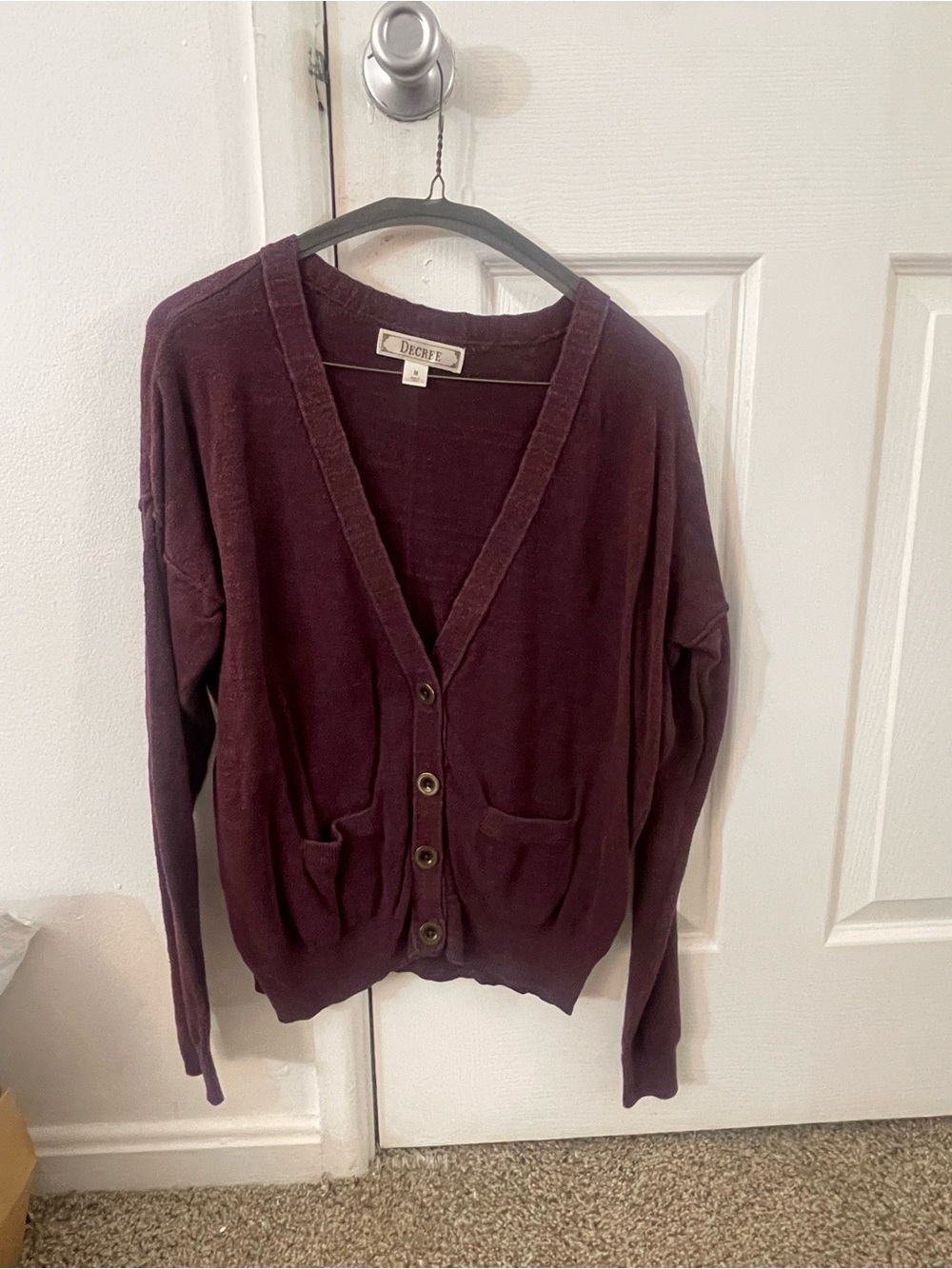 Decree Women's Plum Button-Up V-Neck Cardigan